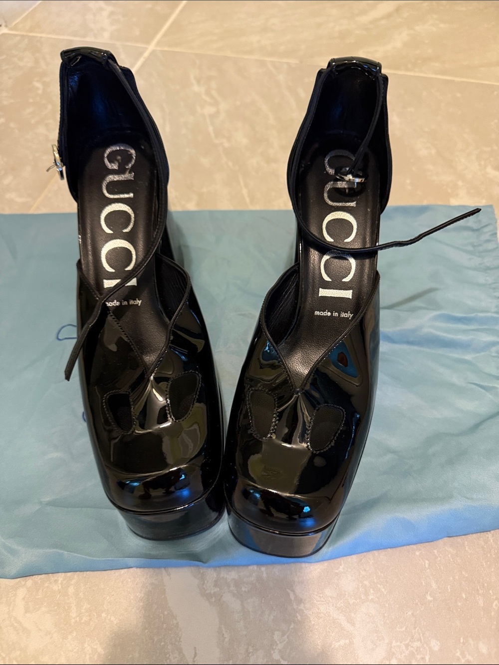 Gucci Black Patent Leather Platform Mary Jane Heels